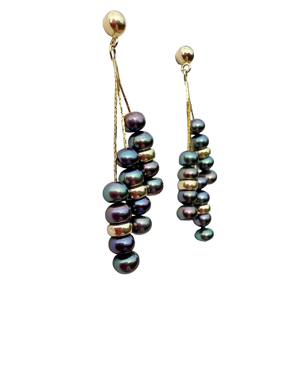 Gold & Black Pearl Cluster Drop Earrings - Elegant Women's Jewelry - Picture 15 of 16